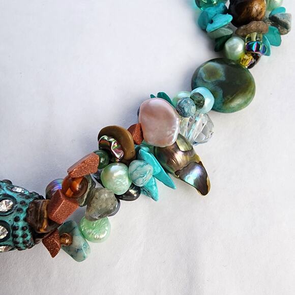 Handmade Artisan Genuine Turquoise Blue pearl Chrysacolla boho beach necklace - Picture 7 of 12